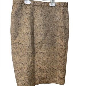 LOFT silk jacquard gold Pencil Skirt